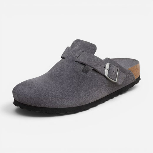 BIRKENSTOCK Boston Soft Footbed Charcoal Suede Leather Narrow