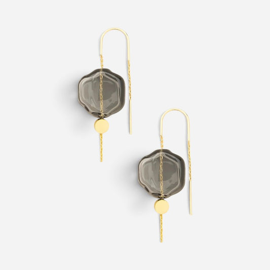 Refined Glass Organic Threader Earrings Smoke/Gold